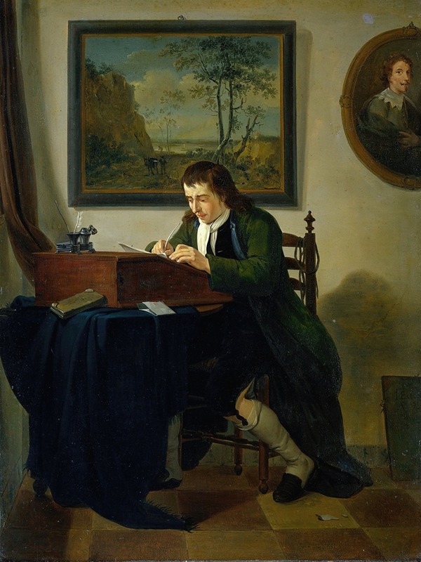 Homem escrevendo à mesa, pintura de Jan Ekels, o Jovem