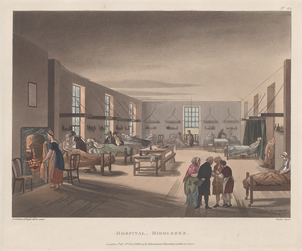 Enfermaria do Middlesex Hospital em gravura histórica de Thomas Rowlandson